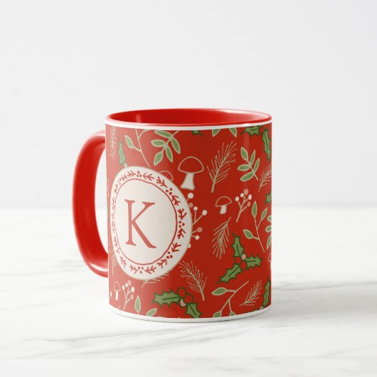 Monogram Christmas Woodlands Red Tasse (Vorderseite Links)