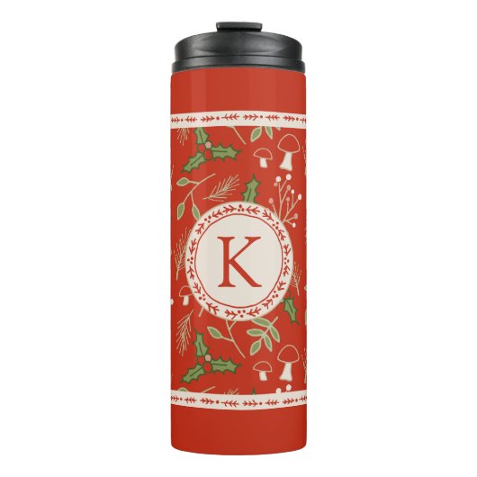 Monogram Christmas Woodlands Red Thermosbecher (Vorderseite)