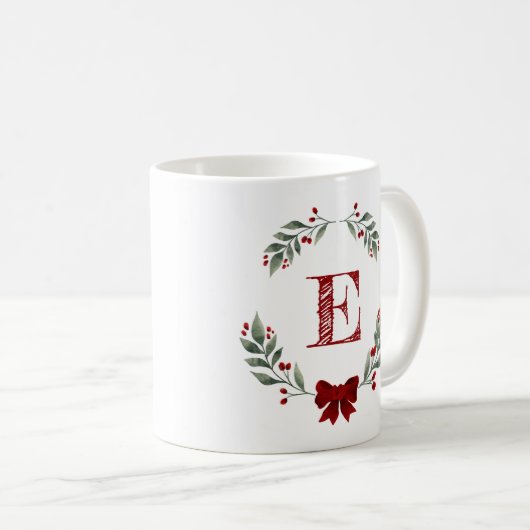 Monogram Christmas Wreath Kaffeetasse (VorderseiteRechts)