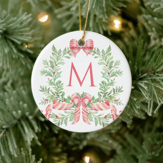 Monogram Christmas Wreath Keramik Ornament (Baum)
