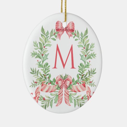 Monogram Christmas Wreath Keramik Ornament (Rechts)