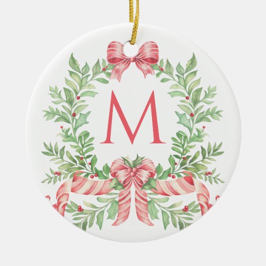 Monogram Christmas Wreath Keramik Ornament (Vorne)