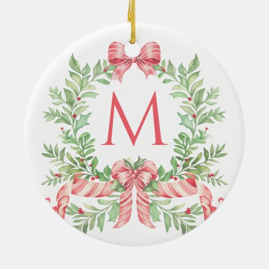 Monogram Christmas Wreath Keramik Ornament (Hinten)
