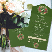 Monogram Christmas Wreath Poinsettias Wedding All In One Einladung