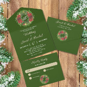 Monogram Christmas Wreath Poinsettias Wedding All In One Einladung