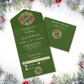 Monogram Christmas Wreath Poinsettias Wedding All In One Einladung