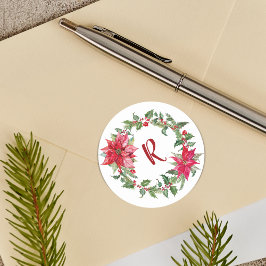 Monogram Christmas Wreath Runder Aufkleber
