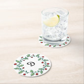 Monogram Christmas Wreath Runder Pappuntersetzer (Vor Ort)