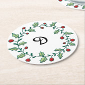 Monogram Christmas Wreath Runder Pappuntersetzer (Angewinkelt)