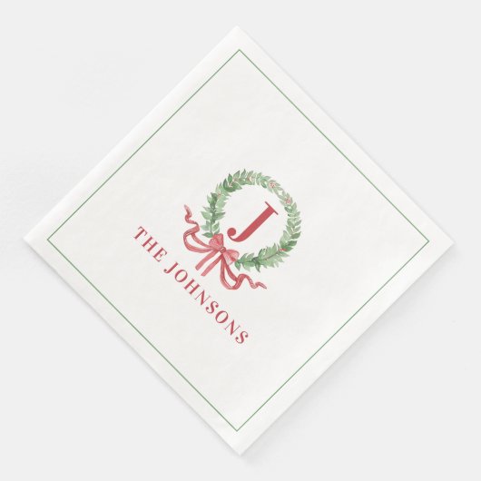 Monogram Christmas Wreath Serviette (Ecke)