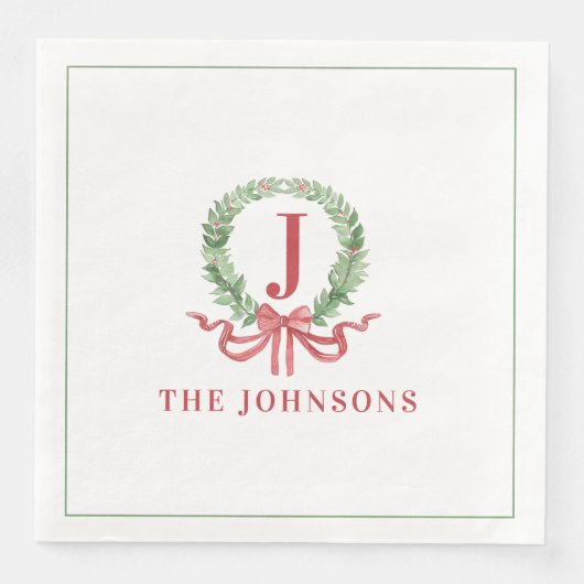 Monogram Christmas Wreath Serviette (Vorderseite)