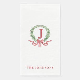 Monogram Christmas Wreath Serviette
