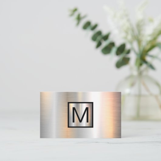Monogram Chrome Metallic Banner Visitenkarte (Stehend Vorderseite)