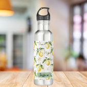 Monogram Citrus Lemon Frucht Botanisches Muster Edelstahlflasche