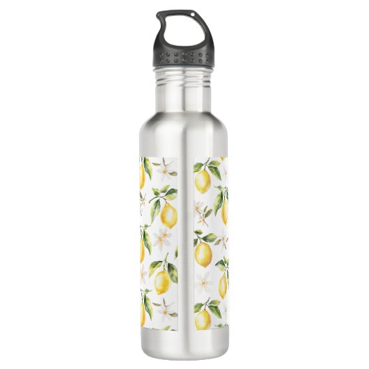 Monogram Citrus Lemon Frucht Botanisches Muster Edelstahlflasche (Rückseite)