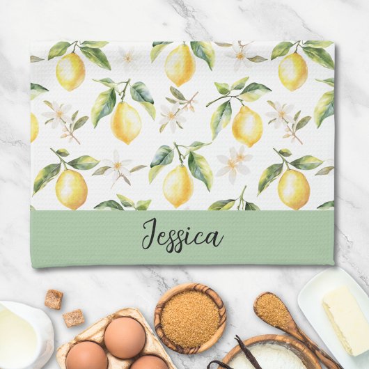 Monogram Citrus Lemon Frucht Botanisches Muster Geschirrtuch