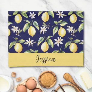 Monogram Citrus Lemon Frucht Botanisches Muster Geschirrtuch