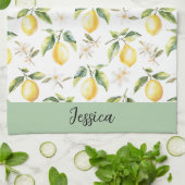 Monogram Citrus Lemon Frucht Botanisches Muster Geschirrtuch (Gefaltet)