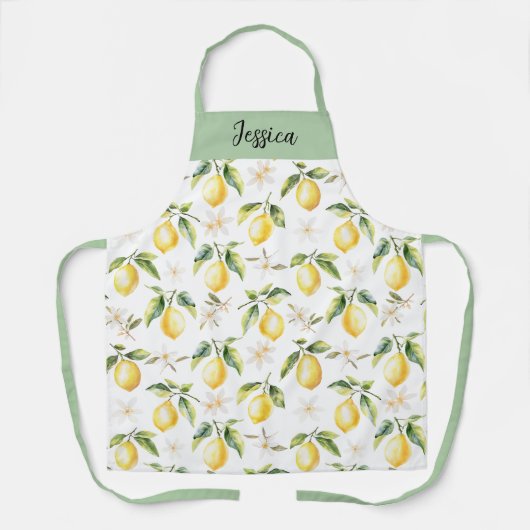 Monogram Citrus Lemon Frucht Botanisches Muster Schürze (Vorderseite)
