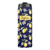 Monogram Citrus Lemon Frucht Botanisches Muster Thermosbecher (Vorderseite)