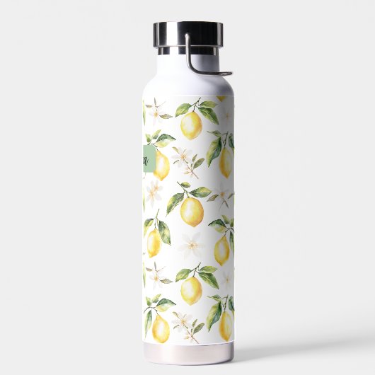 Monogram Citrus Lemon Frucht Botanisches Muster Trinkflasche (Links)