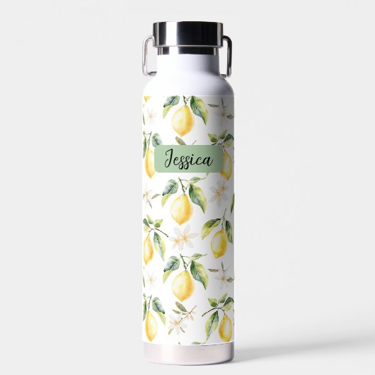 Monogram Citrus Lemon Frucht Botanisches Muster Trinkflasche (Vorne)