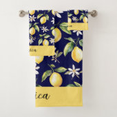 Monogram Citrus Lemon Fruit White Blume Botanisch Badhandtuch Set (Insitu)