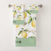Monogram Citrus Lemon Fruit White Blume Botanisch Badhandtuch Set (Insitu)