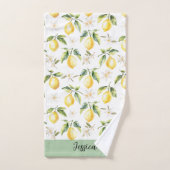 Monogram Citrus Lemon Fruit White Blume Botanisch Badhandtuch Set (Handtuch)