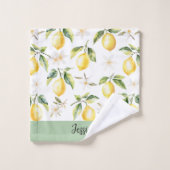 Monogram Citrus Lemon Fruit White Blume Botanisch Badhandtuch Set (Waschlappen)