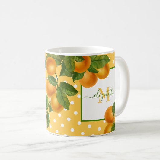 Monogram Citrus oranges Aquarelltöne rustikal Kaffeetasse (VorderseiteRechts)
