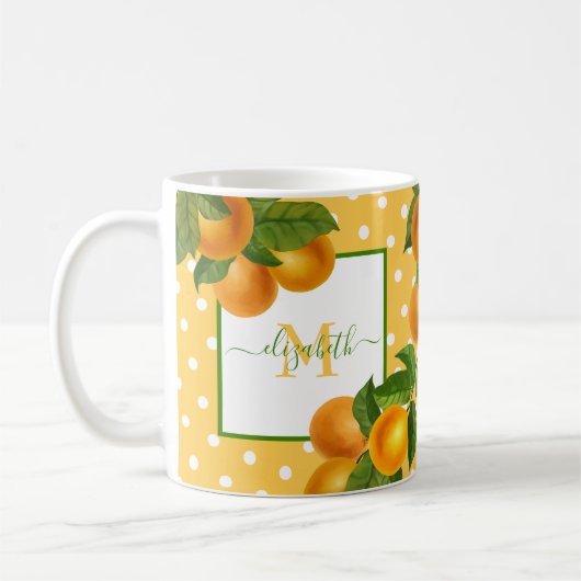 Monogram Citrus oranges Aquarelltöne rustikal Kaffeetasse (Links)
