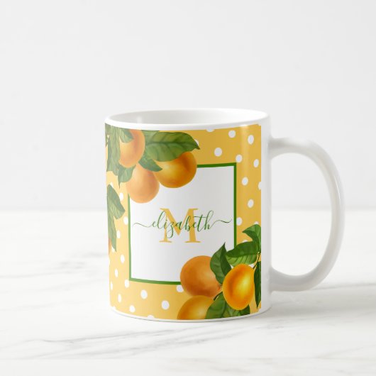 Monogram Citrus oranges Aquarelltöne rustikal Kaffeetasse (Rechts)