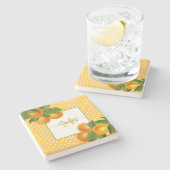 Monogram Citrus oranges Aquarelltöne rustikal Steinuntersetzer (Seitenansicht)