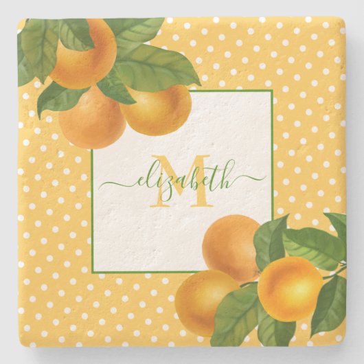 Monogram Citrus oranges Aquarelltöne rustikal Steinuntersetzer (Vorderseite)