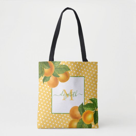 Monogram Citrus oranges Aquarelltöne rustikal Tasche (Vorderseite)
