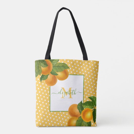 Monogram Citrus oranges Aquarelltöne rustikal Tasche (Rückseite)