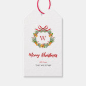 Monogram Citrus Wreath Weihnachtsfeiertag Geschenkanhänger (Vorderseite)