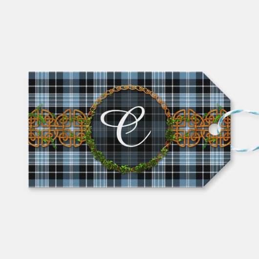 Monogram Clark Tartan Geschenkanhänger (Vorderseite (Horizontal))
