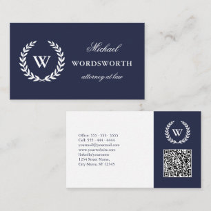 Monogram Classic Beruflich Blue White QR Code Visitenkarte