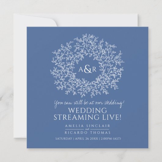 Monogram Classic Blue Blätter Hochzeitlive Stream Ankündigung (Vorderseite)