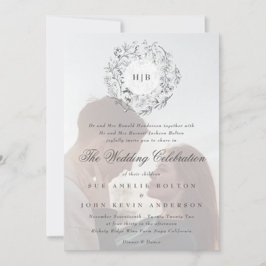 Monogram Classic Botanical Florals Wedding Einladung (Vorderseite)