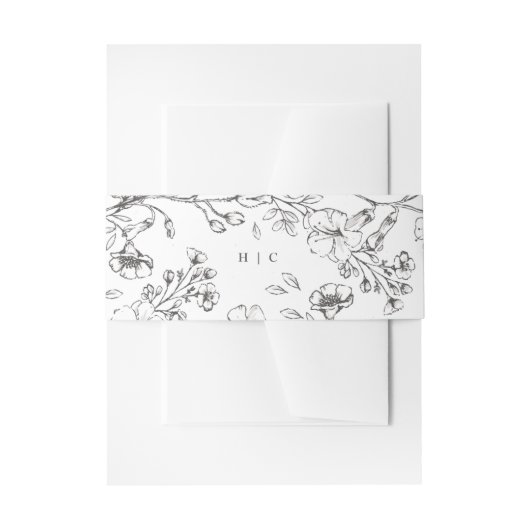 Monogram Classic Botanical Florals Wedding Einladungsbanderole (Vorderseite Beispiel)