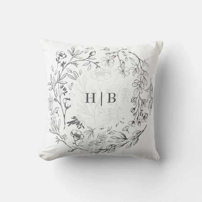 Monogram Classic Botanical Florals Wedding Kissen (Vorderseite)