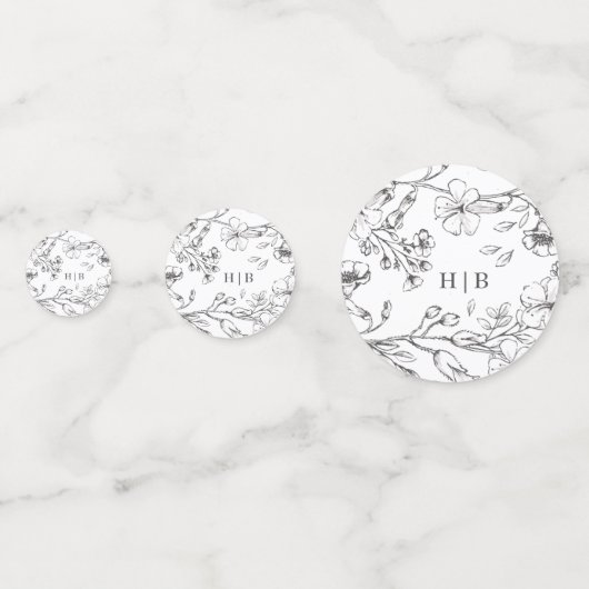 Monogram Classic Botanical Florals Wedding Konfetti (Vorderseiten)