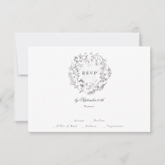 Monogram Classic Botanical Florals Wedding RSVP Karte (Vorderseite)