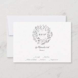 Monogram Classic Botanical Florals Wedding RSVP Karte