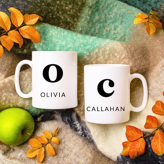 Monogram Classic Elegant 2 Initial Schwarz-weiß Kaffeetasse