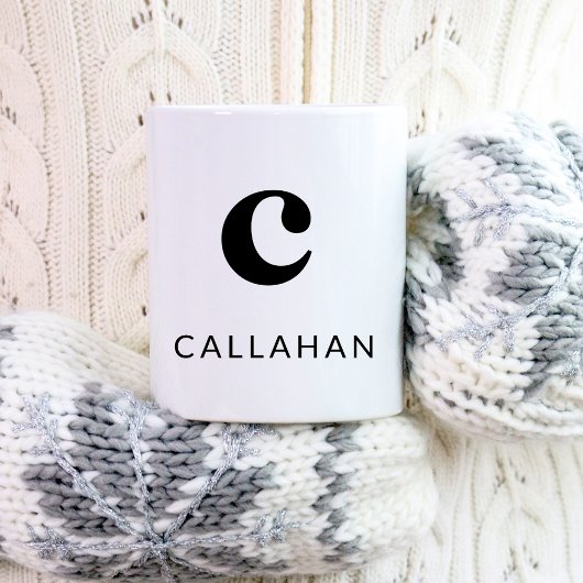 Monogram Classic Elegant 2 Initial Schwarz-weiß Kaffeetasse