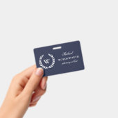 Monogram Classic Elegant Beruflich Blue Abzeichen Ausweis (Handheld)